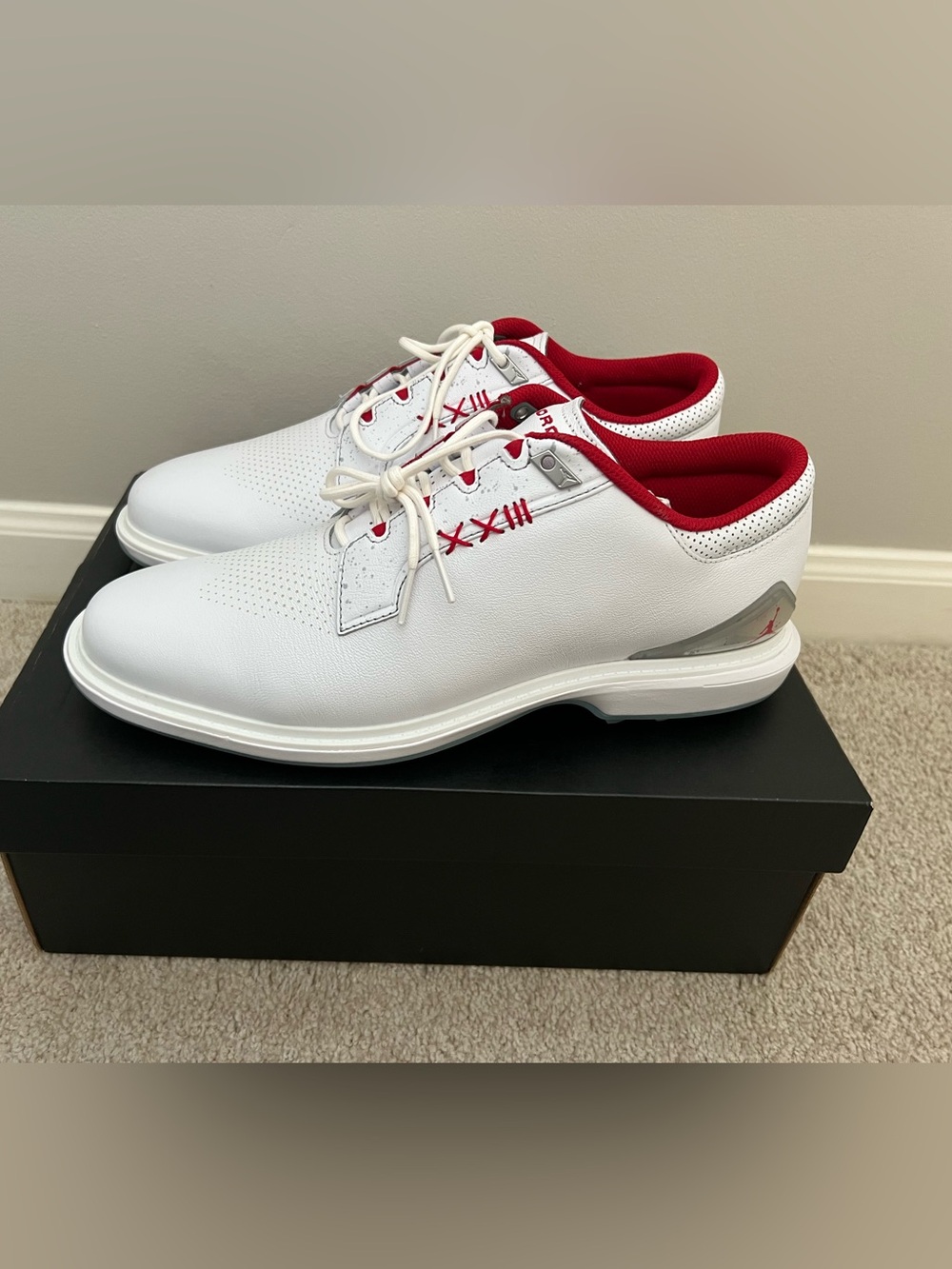 NIB:Nike Air Jordan ADG 5 Golf Spikeless Shoes White Fire Red FQ7874-101 Size 11